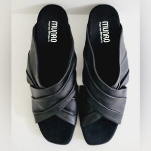 Munro Lee Slide Slip On Sandal Low Heel Shoe Black Lamb Leather Size 8.5